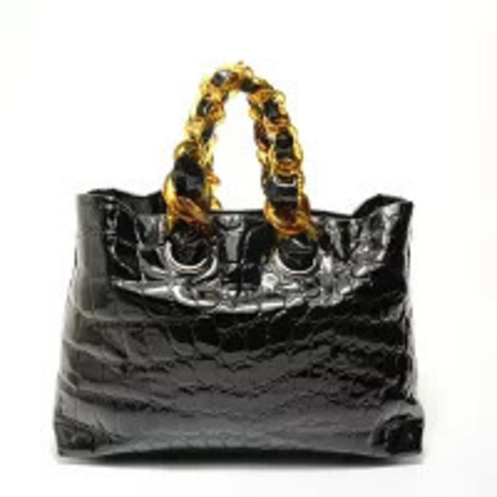 Miu Miu Chain Patent Vernis Tote Bag Black